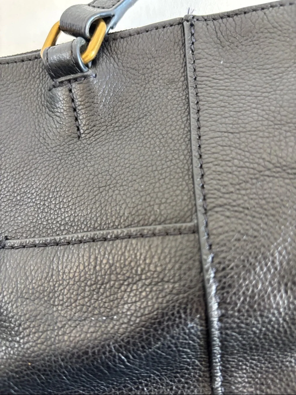 Fossil Black Leather Tote with Gold Accents - Picture 13 of 16